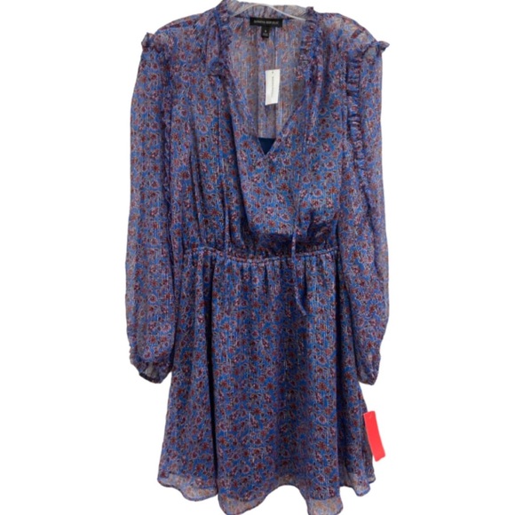 Banana Republic GAP Metallic Ruffled Mini Dress Floral NWOT - Picture 2 of 3